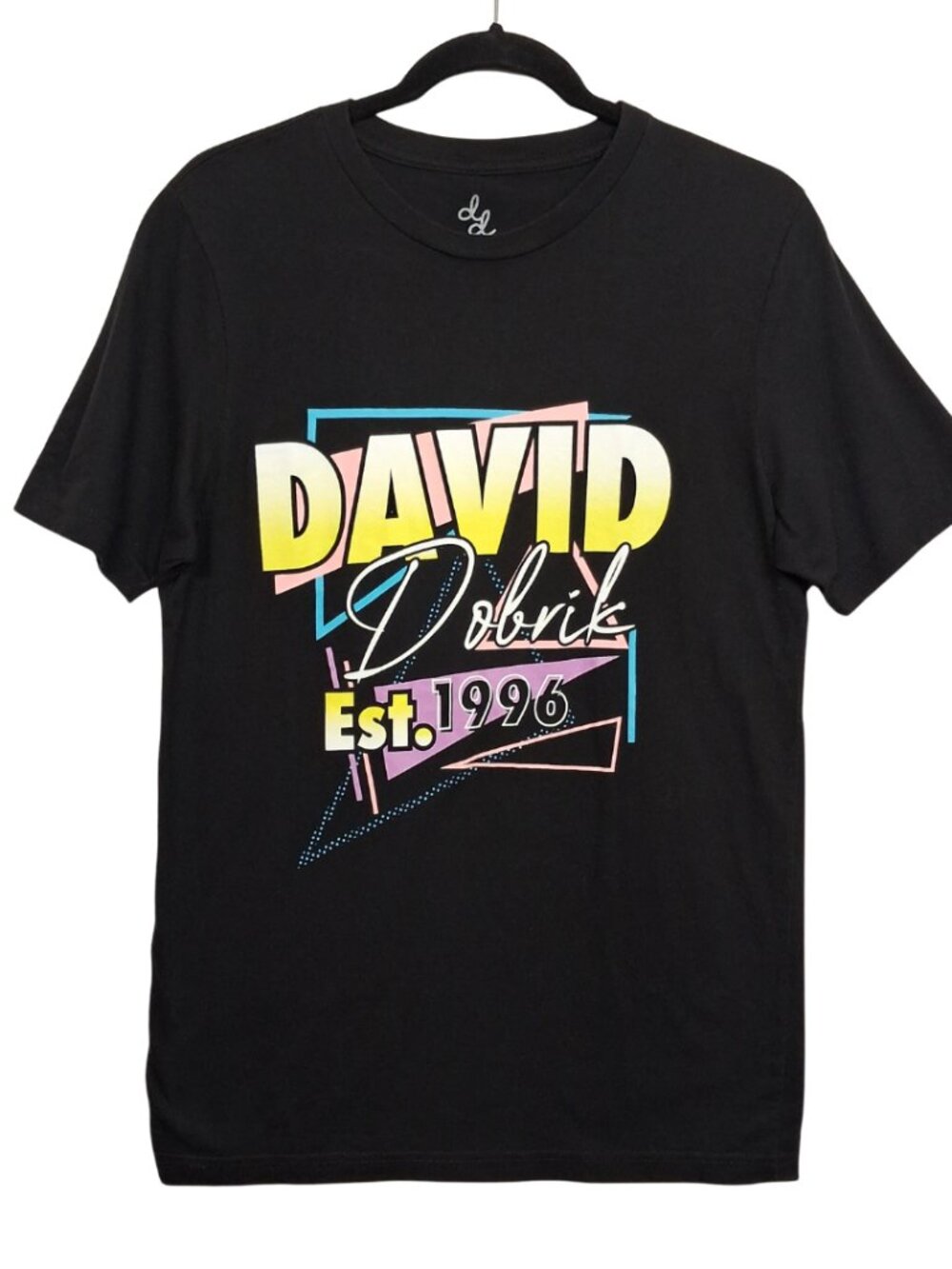 DAVID DOBRIK Graphic Tee Shirt Retro 90s Colorful Print Short Sleeve Black M